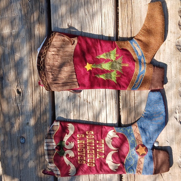 Set of 4 Western Cowboy Boot Christmas Stockings - Picture 2 of 4